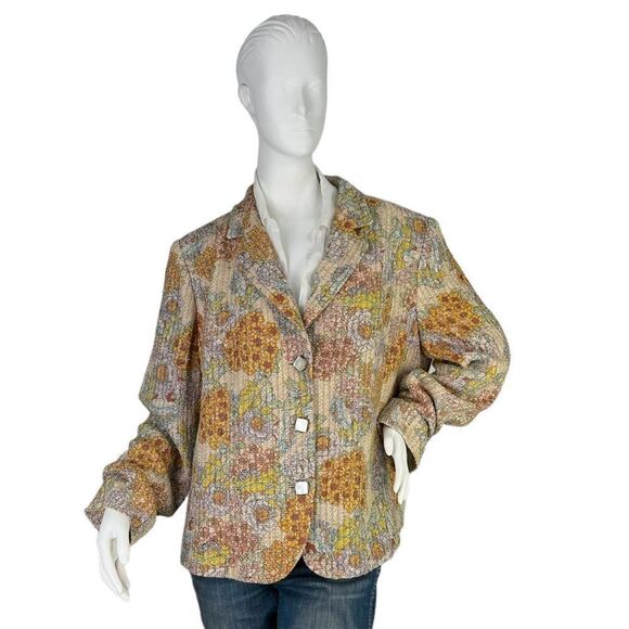 Marina Rinaldi Woven Tweeded Floral Blazer Jacket  Sz IT 25, US 16 Large - Picture 1 of 15